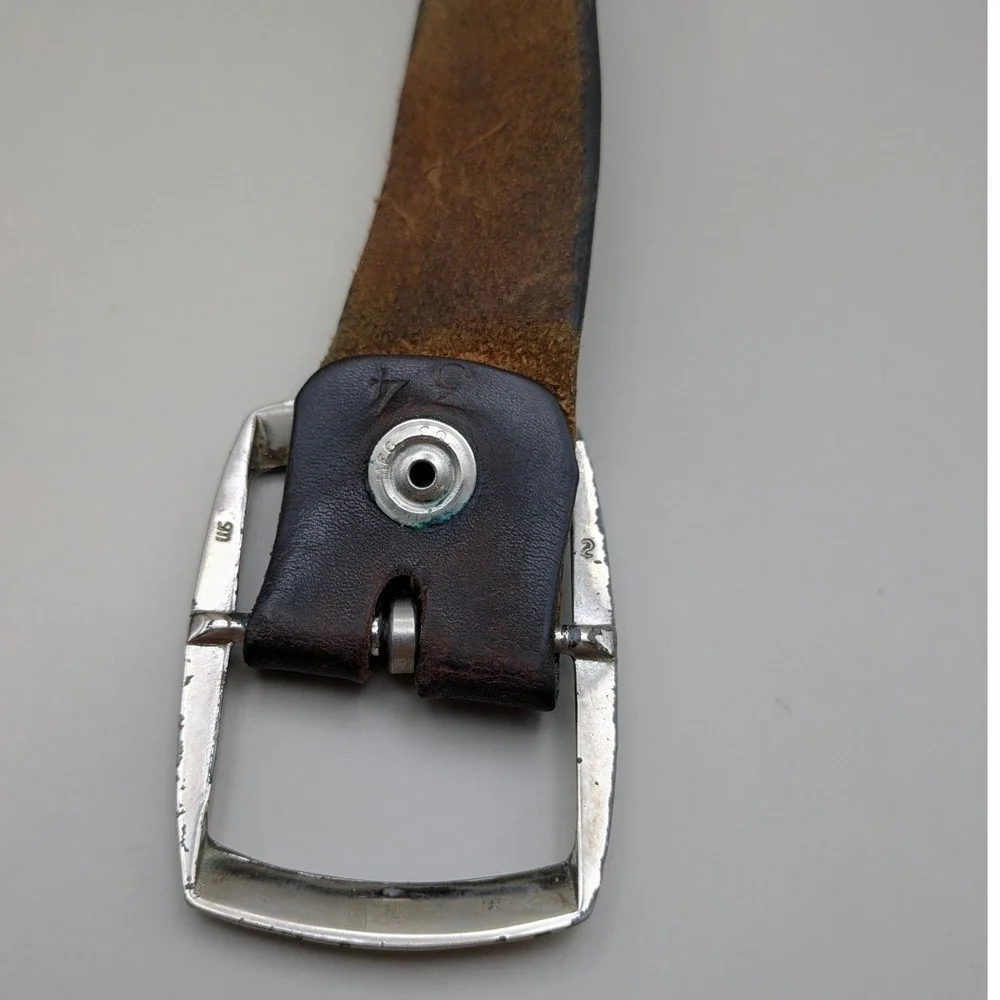 Vintage Indian Motorcycle Tooled Leather Belt Feather Buffalo Nickel Concho Sz34